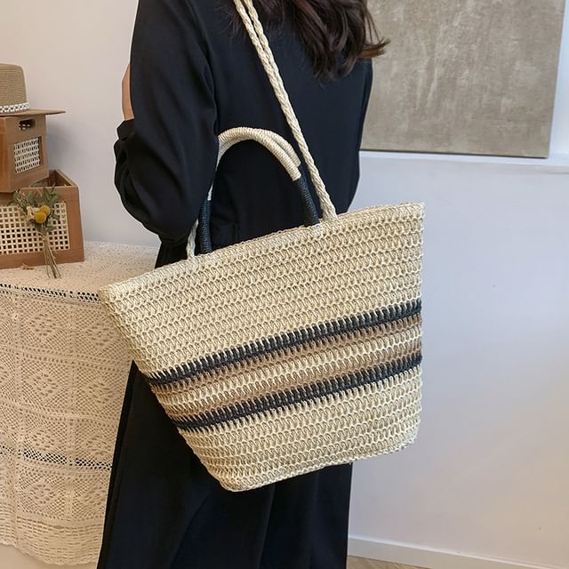 Woven Striped Bag Handle Top Crossbody