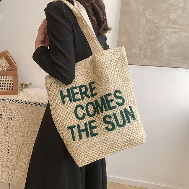 Tote Letter Embroidered Bag Woven