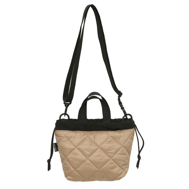 Quilted Two-Tone Crossbody Drawstring Bag