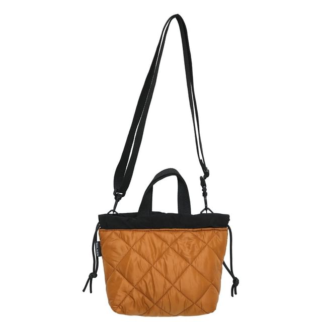 Quilted Two-Tone Crossbody Drawstring Bag