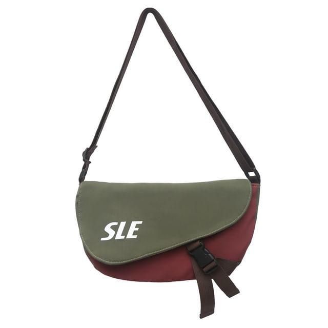 Buckled Two-Tone Crossbody Flap Bag Lettering