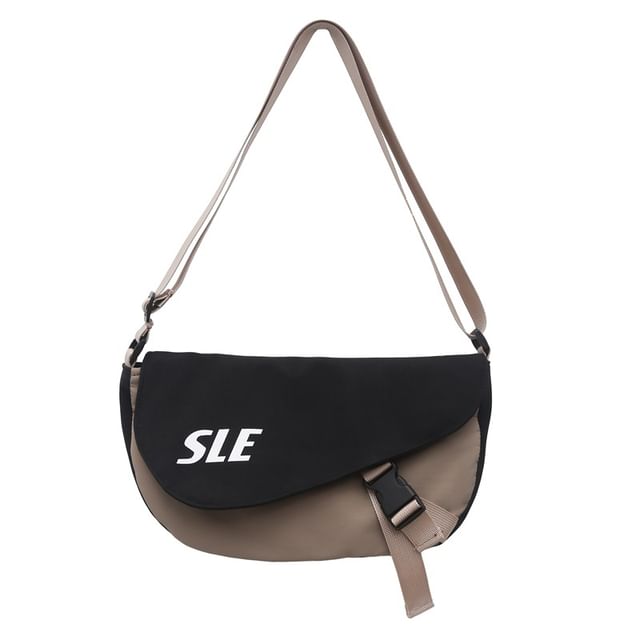 Buckled Two-Tone Crossbody Flap Bag Lettering
