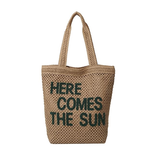 Tote Letter Embroidered Bag Woven