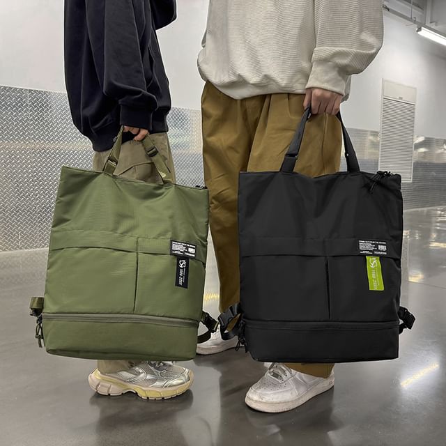 Tote Applique Backpack Nylon Panel