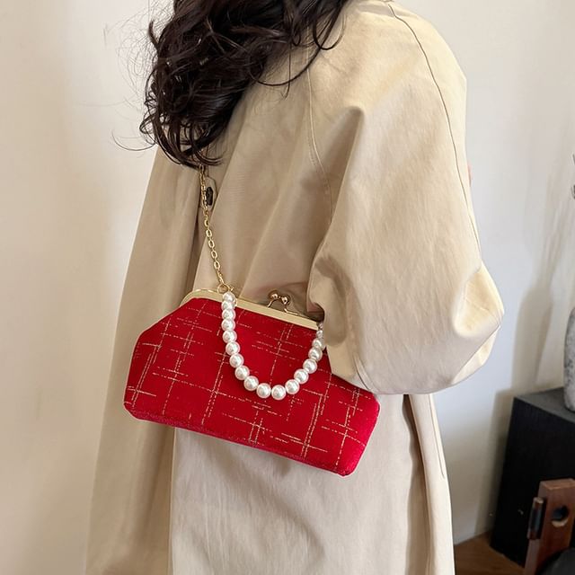 Crossbody Lock Chain Velvet Strap Kiss Bag