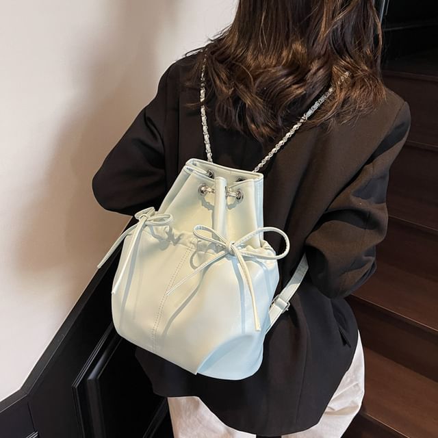 Leather Drawstring Faux Backpack Plain