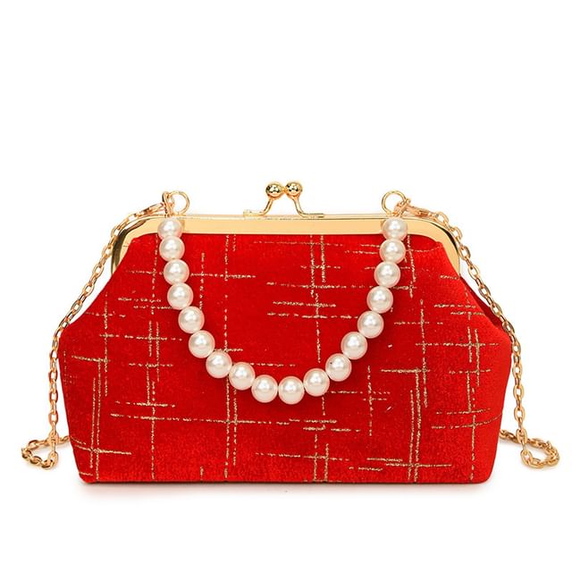 Crossbody Lock Chain Velvet Strap Kiss Bag