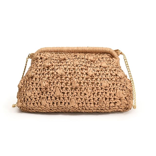Crossbody Straw Strap Chain Textured Bag