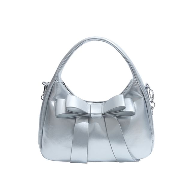 Bag Bow Plain Crossbody Leather Chain Faux Accent Strap