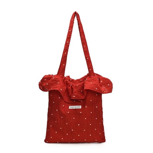 Bag Floral Embroidered Trim Tote Ruffle