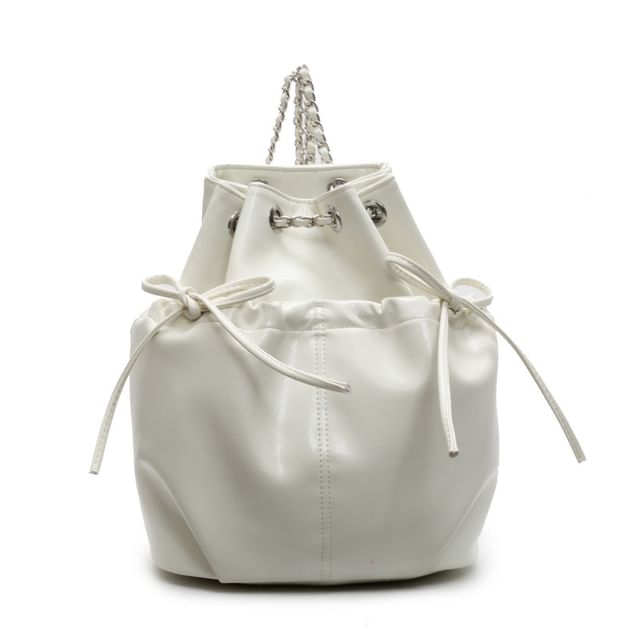 Leather Drawstring Faux Backpack Plain