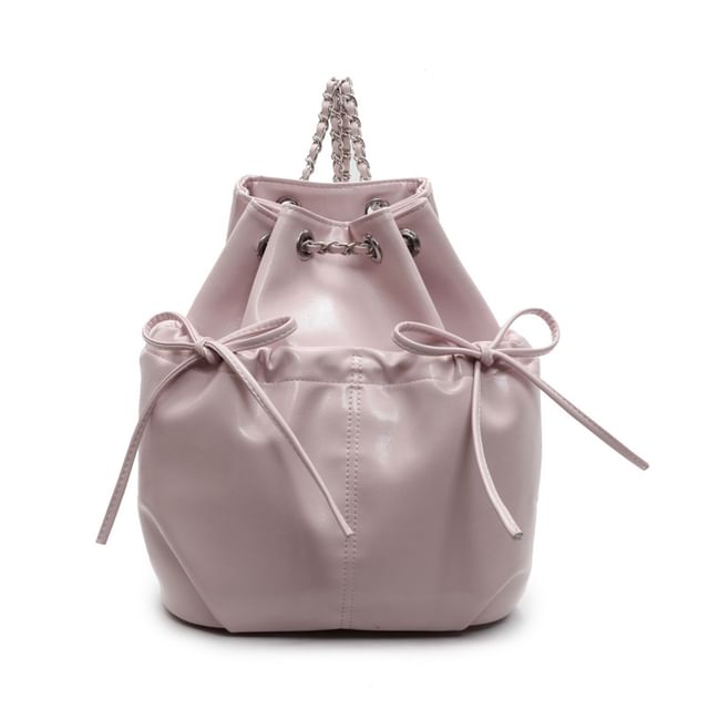 Leather Drawstring Faux Backpack Plain