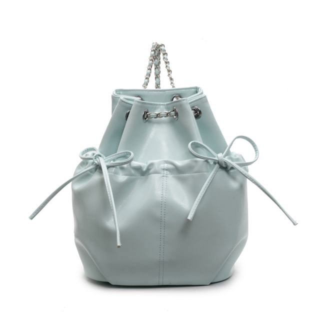 Leather Drawstring Faux Backpack Plain