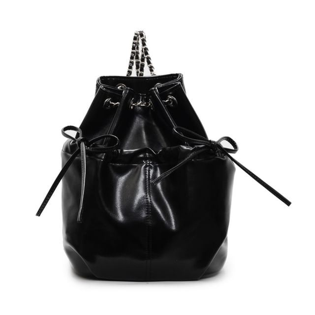 Leather Drawstring Faux Backpack Plain