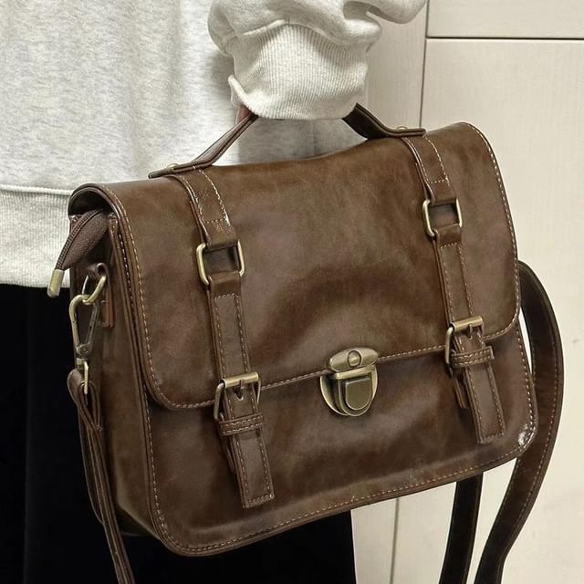 Leather Plain Faux Satchel Bag