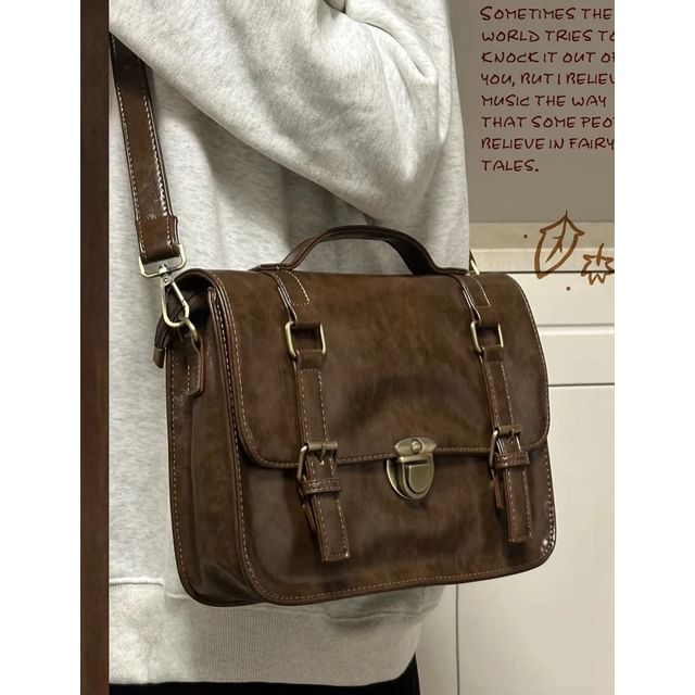 Leather Plain Faux Satchel Bag