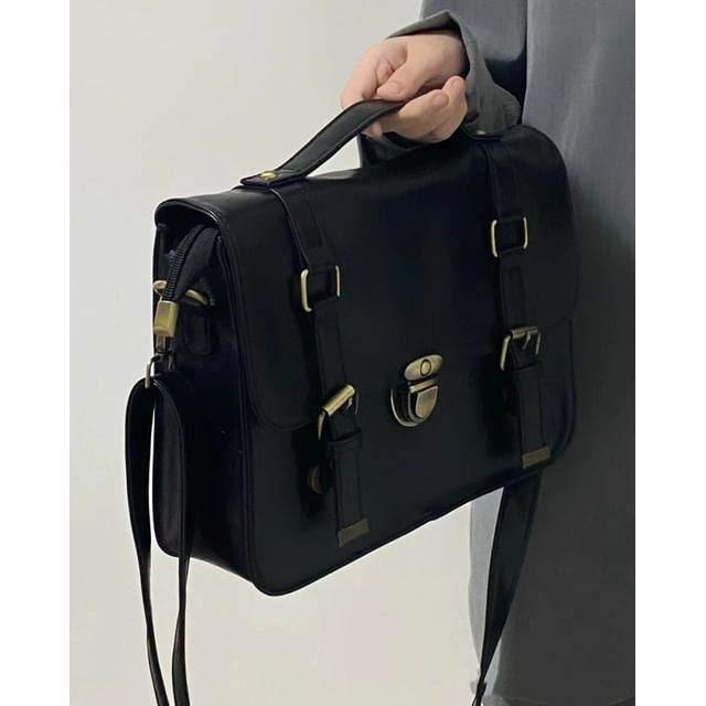 Leather Plain Faux Satchel Bag