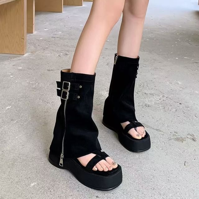 Buckled Toe Gladiator Platform Sandals Loop