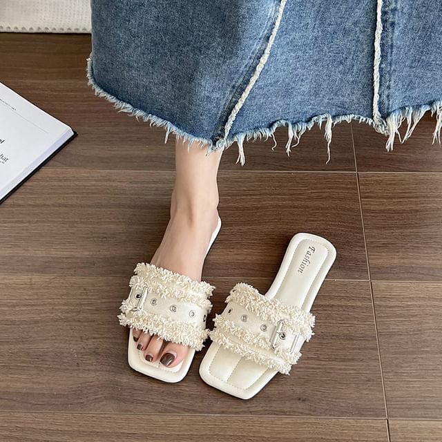 Buckled Slide Sandals Tasseled Square-Toe