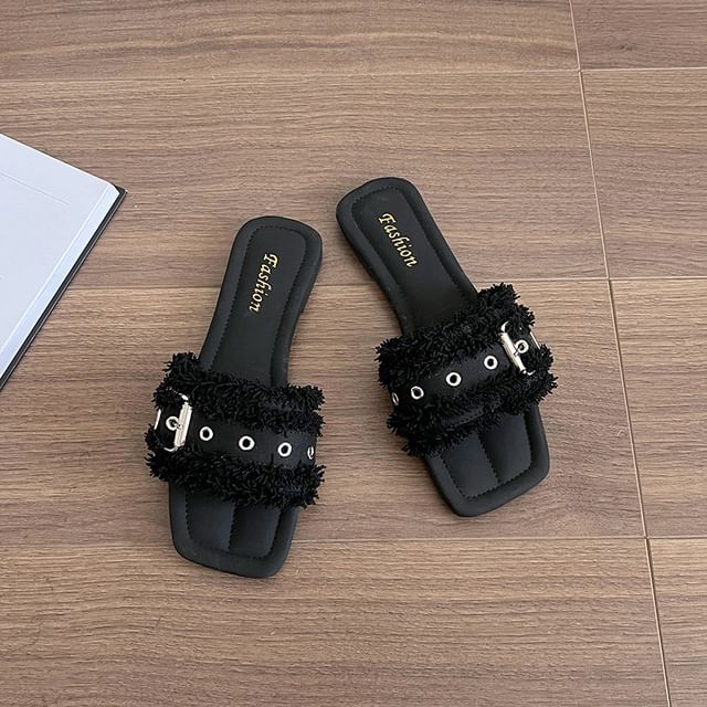 Buckled Slide Sandals Tasseled Square-Toe