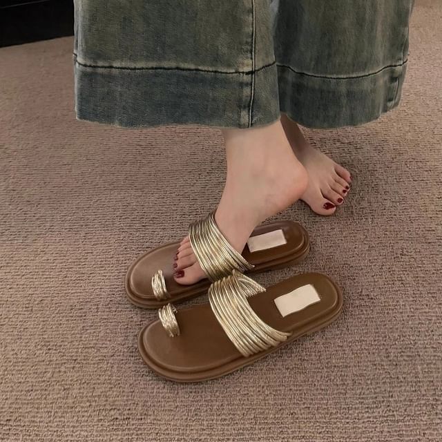 Slide Toe Sandals Loop Flat
