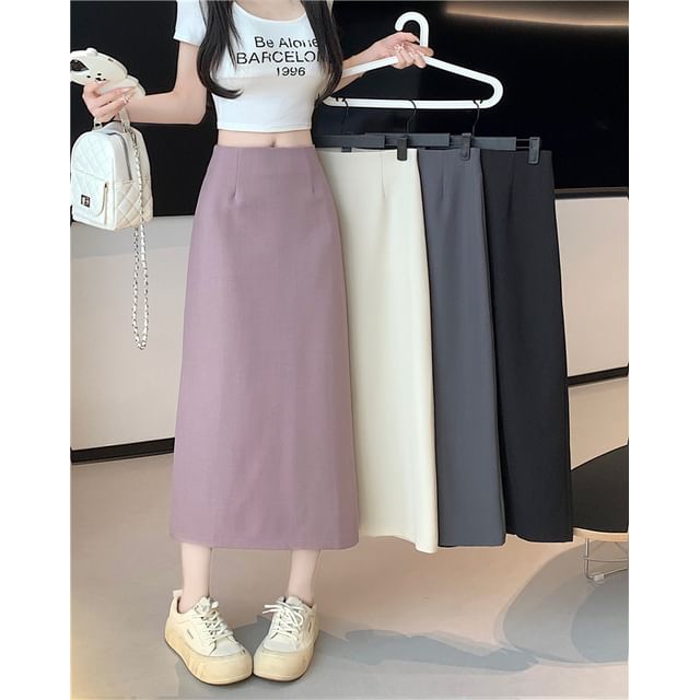 High Skirt Plain Midi Slit Rise A-Line