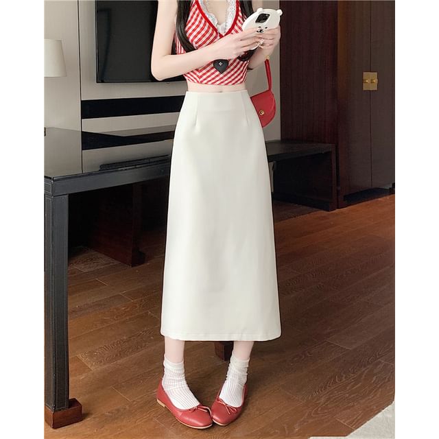 High Skirt Plain Midi Slit Rise A-Line