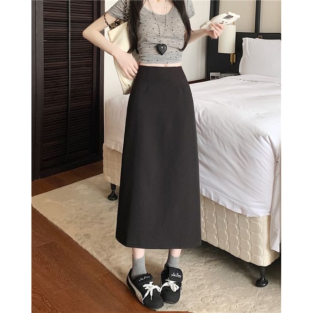 High Skirt Plain Midi Slit Rise A-Line
