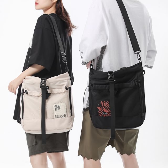 Bag Nylon Crossbody Mesh Panel Buckled