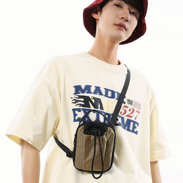 Crossbody Bag Plaid Mobile Drawstring Nylon Phone