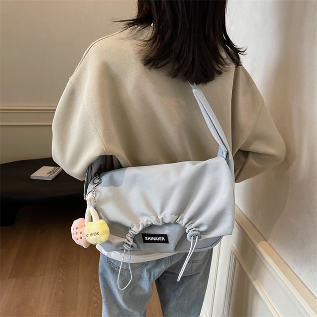 Drawstring Plain Flap Crossbody Bag