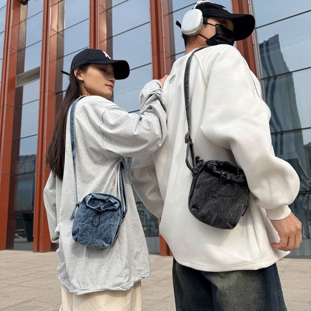 Drawstring Denim Bag Phone Mobile Crossbody