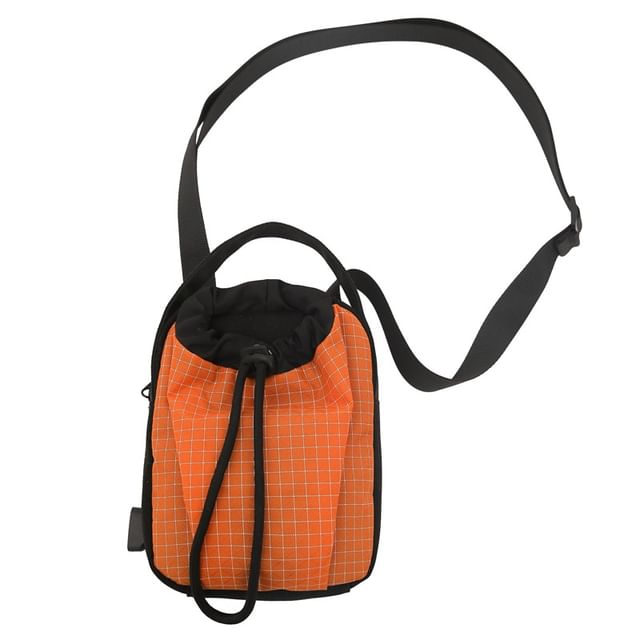 Crossbody Bag Plaid Mobile Drawstring Nylon Phone