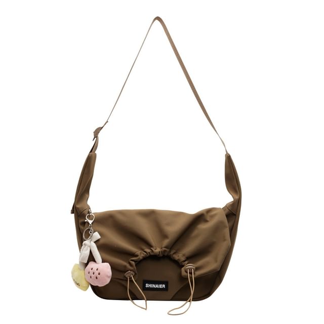 Drawstring Plain Flap Crossbody Bag