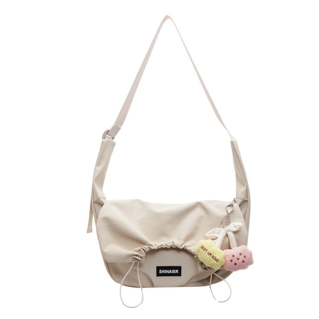 Drawstring Plain Flap Crossbody Bag