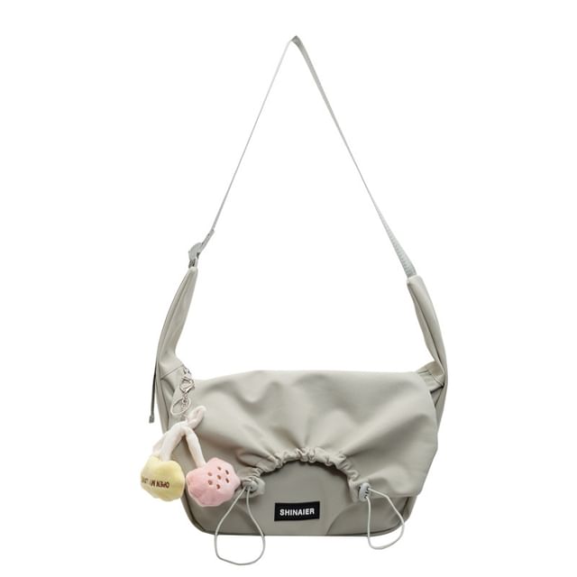Drawstring Plain Flap Crossbody Bag