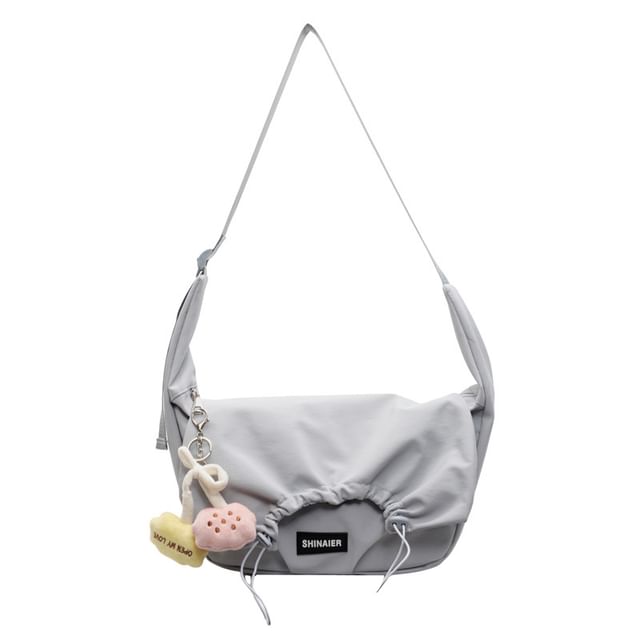 Drawstring Plain Flap Crossbody Bag