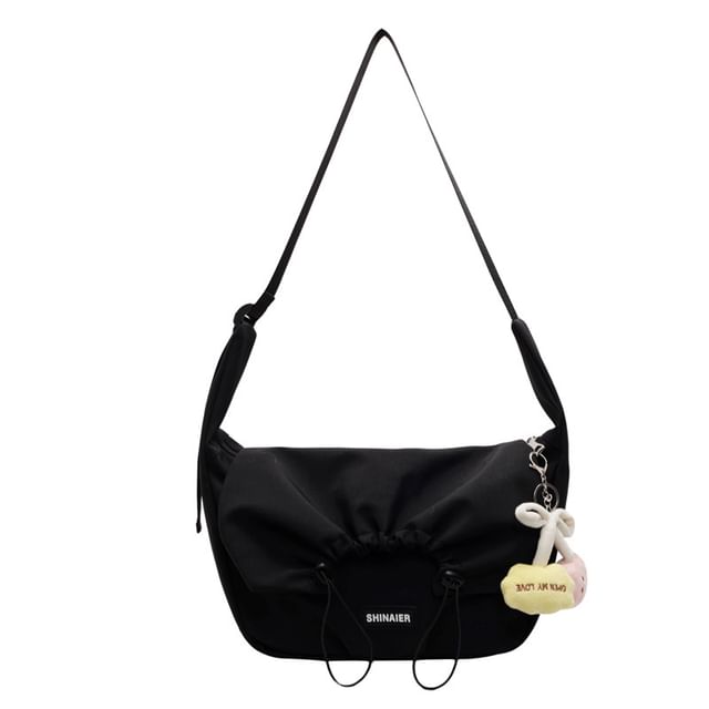 Drawstring Plain Flap Crossbody Bag