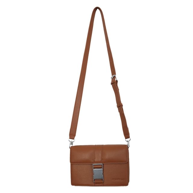 Leather Crossbody Bag Buckled Faux Plain Flap