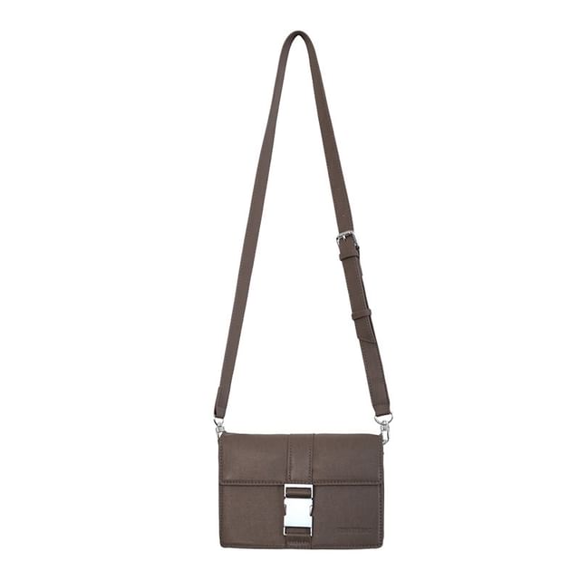 Leather Crossbody Bag Buckled Faux Plain Flap