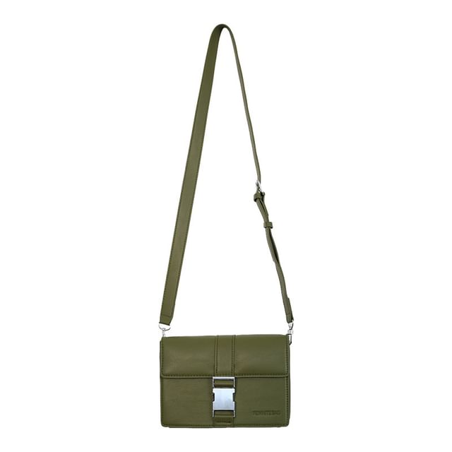 Leather Crossbody Bag Buckled Faux Plain Flap