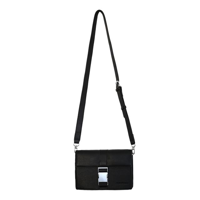 Leather Crossbody Bag Buckled Faux Plain Flap