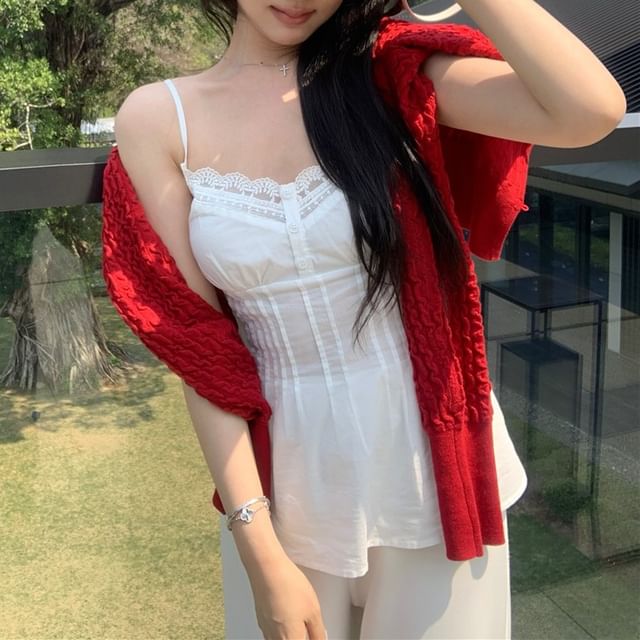 Plain Lace Camisole Top Panel / Pintuck Cardigan