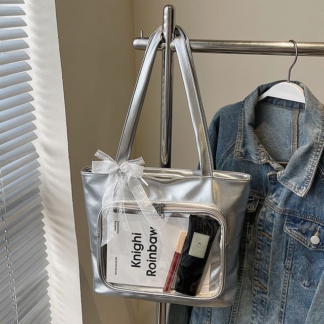 Bag Panel Faux Plain PVC Tote Leather