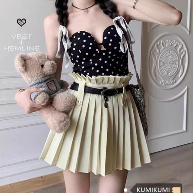 High Rise Skirt A-Line Pleated Plain Belted Mini