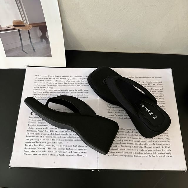 Wedge Sandals Heel Square Toe Thong
