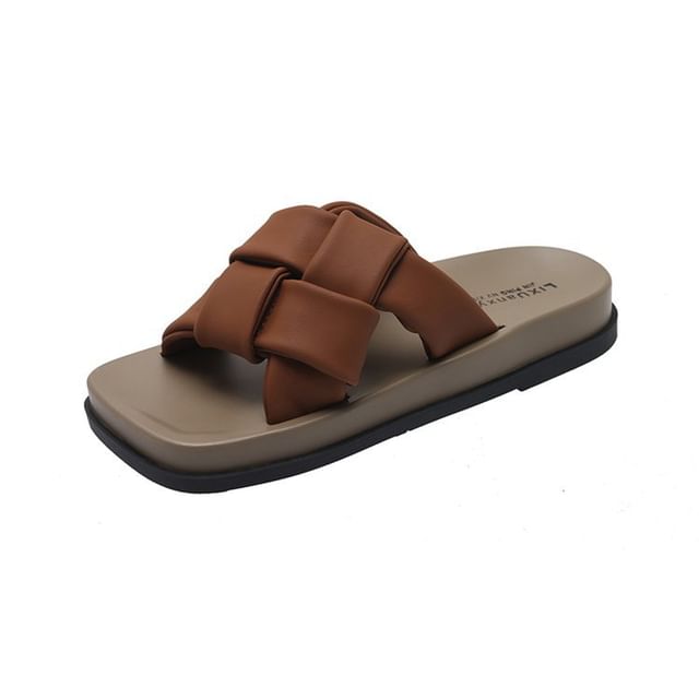 Woven Leather Sandals Platform Faux Toe Square