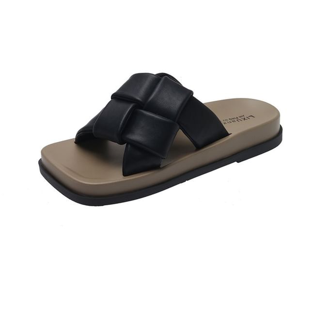 Woven Leather Sandals Platform Faux Toe Square