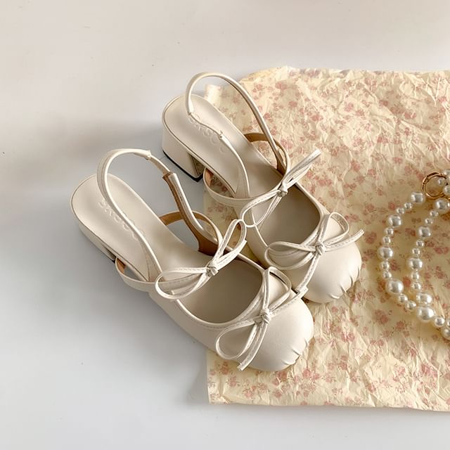 Accent Block Ribbon Slingback Sandals Heel