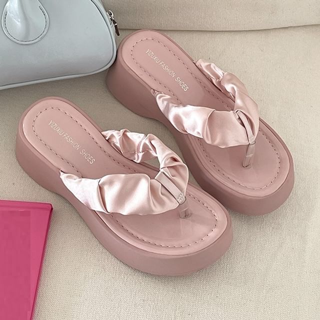 Platform Ruched Thong Sandals